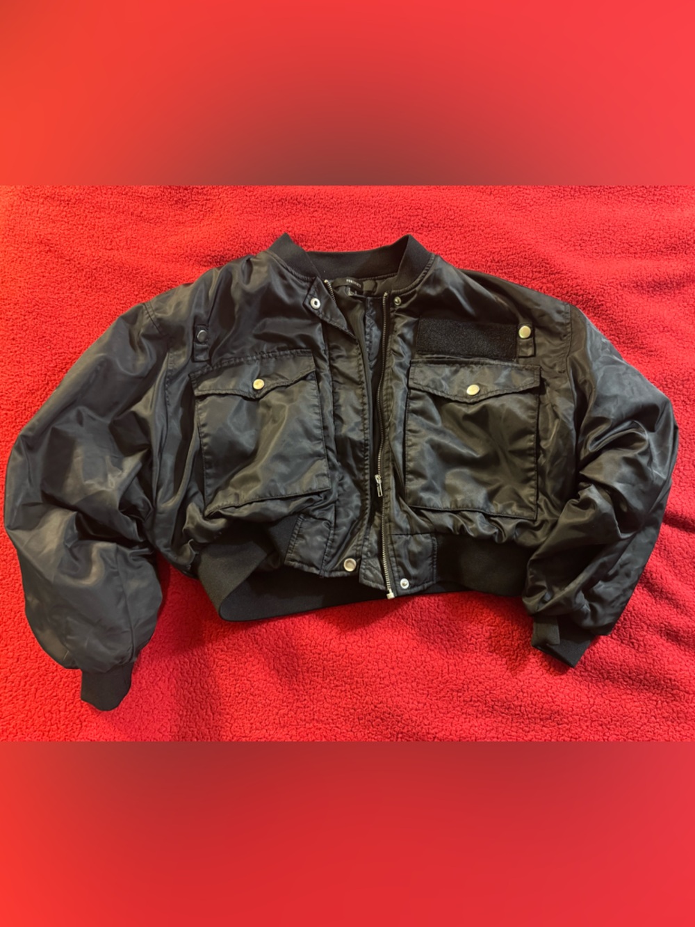 Forever 21Black Bomber Jacket with Front Patch Pockets